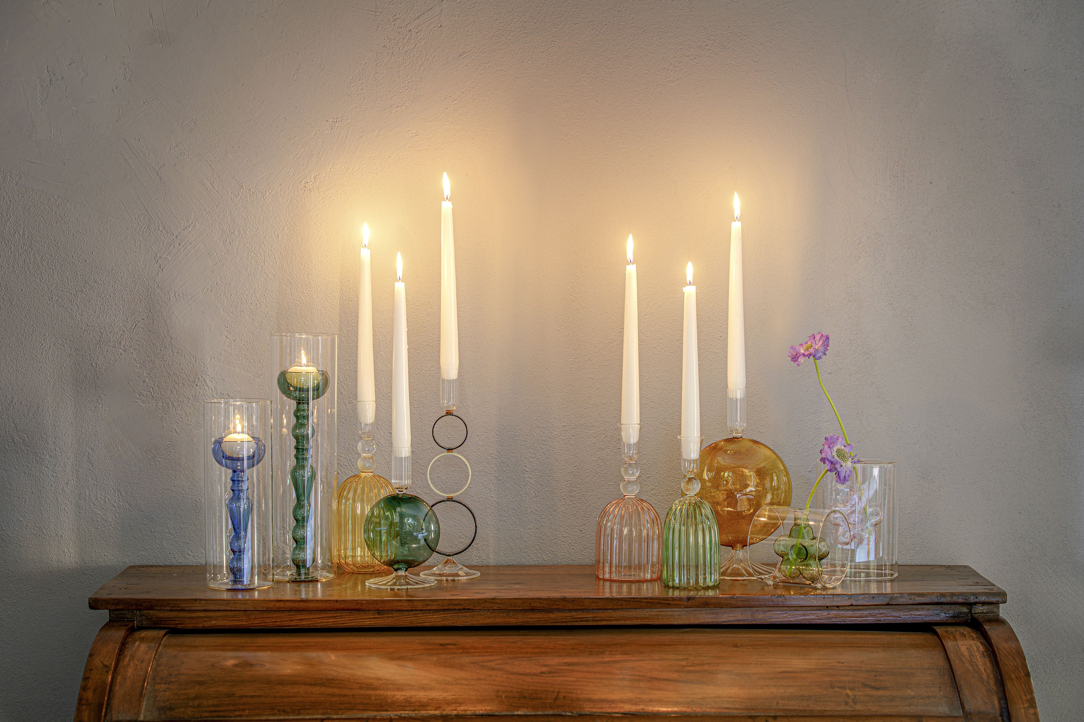 Set da 2 - Giselle Portacandela Verde - Borosilicato,7.5x19.5 cm